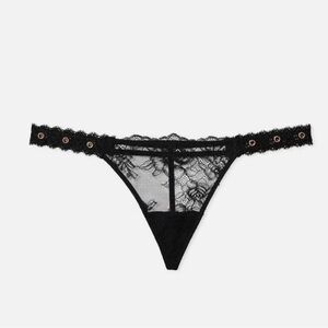 Victoria's Secret Black Lace Sheer Thong with Eyelet Waistband